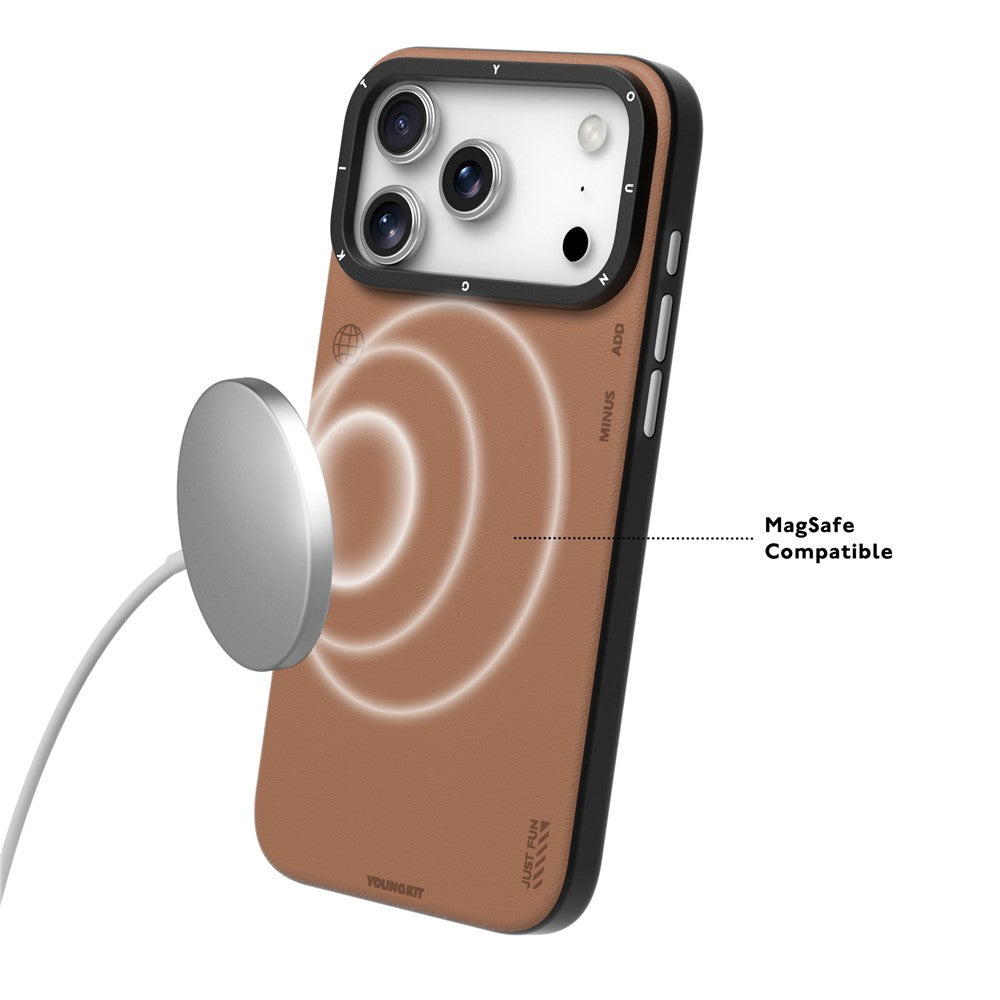 iPhone 17 Pro Leather Case, YOUNGKIT Matte Finish Leather Cover with Magsafe - Brown